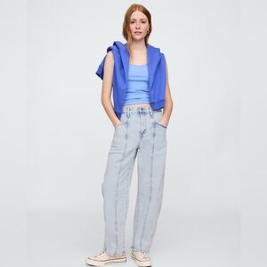 Gap Beachy Festival High-Rise Utility Acid White Wash Faded Seamed Barrel Jeans